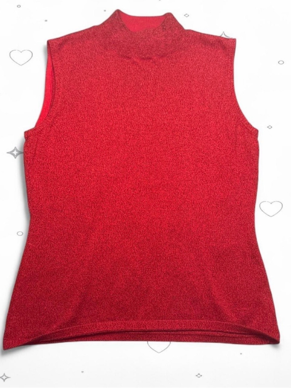 Investments Red Metallic Shimmer Mock Neck Sleeveless Sweater Top Size M